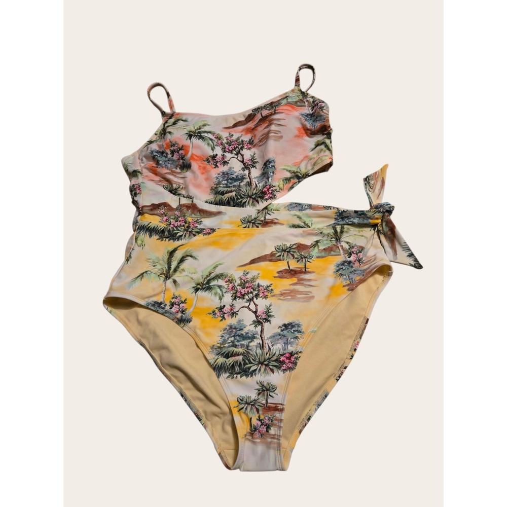 Sandflower Swimsuit Womens XL  16-18 Piece Floral Palm Scarf Cut Out